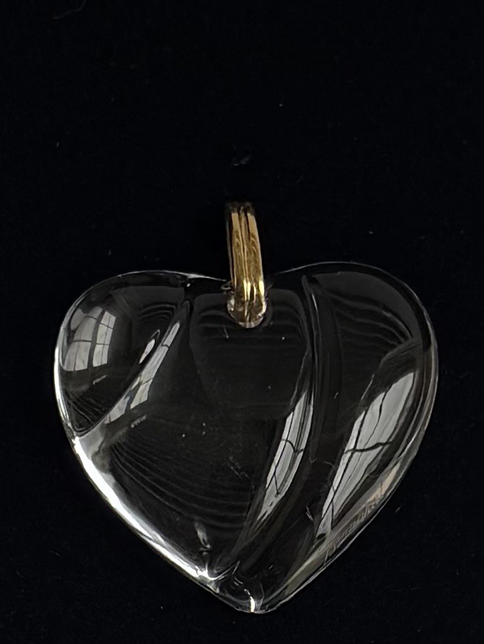 Baccarat Clear Puffy Crystal Heart Wave Pendant Necklace