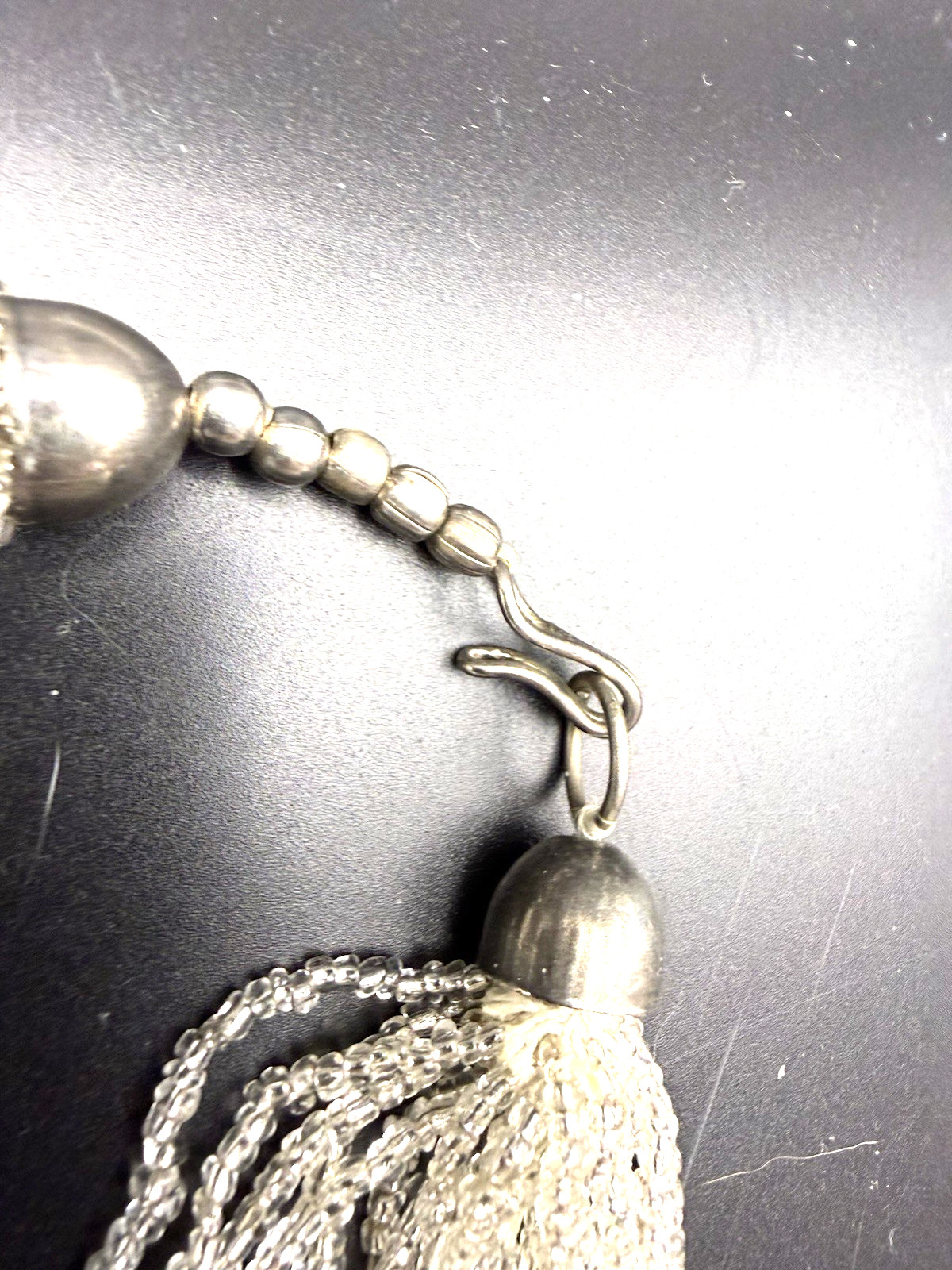 Vintage 25 Strand Silver Tone Clear Seed Bead & Faceted Crystal Necklace