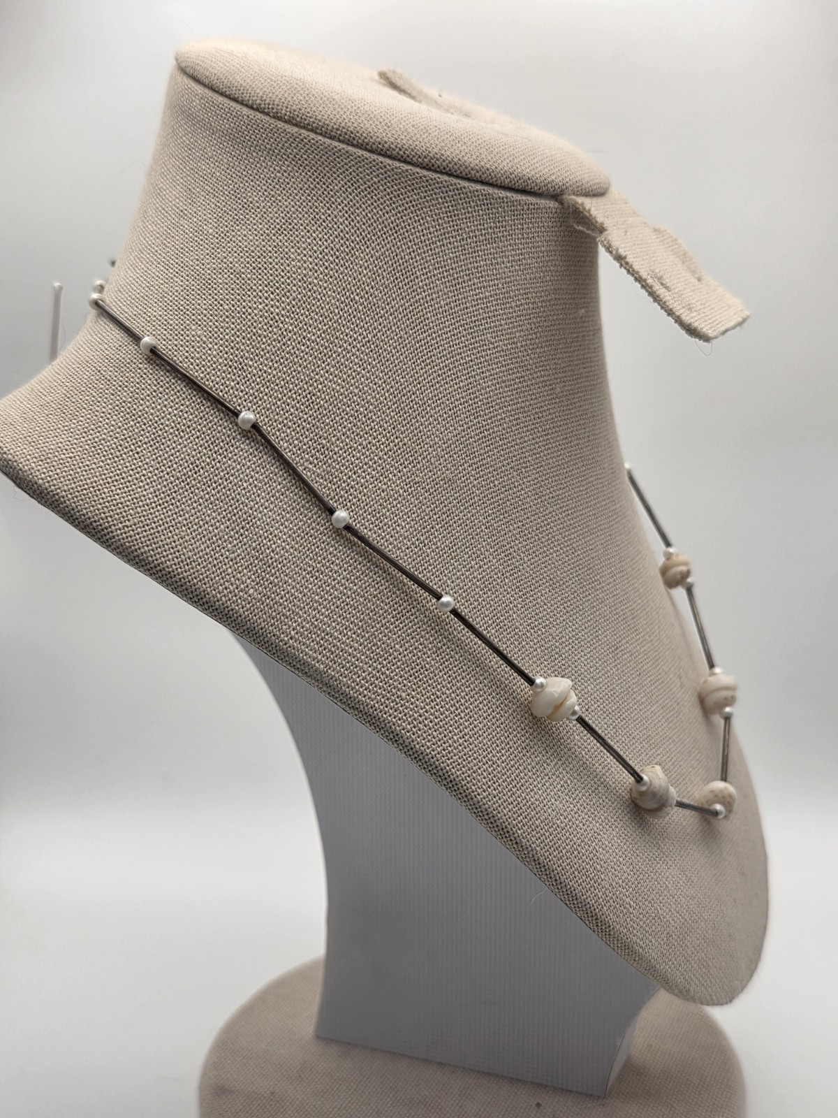 Vintage Hobe’ Necklace With Shells And Pearls Silvertone Tube Beads