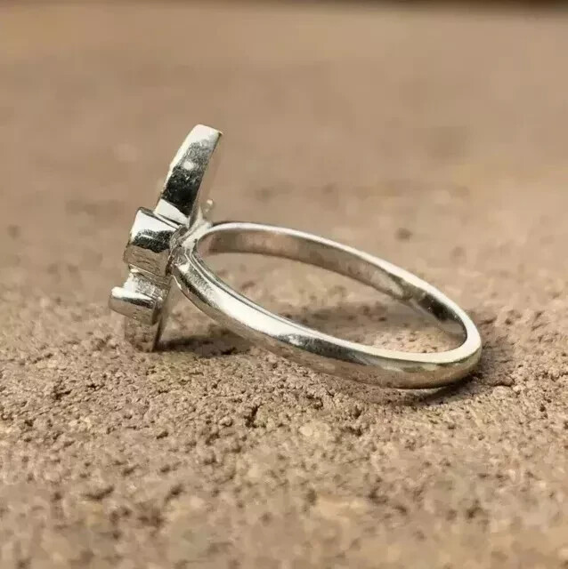 Vintage Women Ring 14K White Gold Plated Silver Round Tester Pass Moissanite
