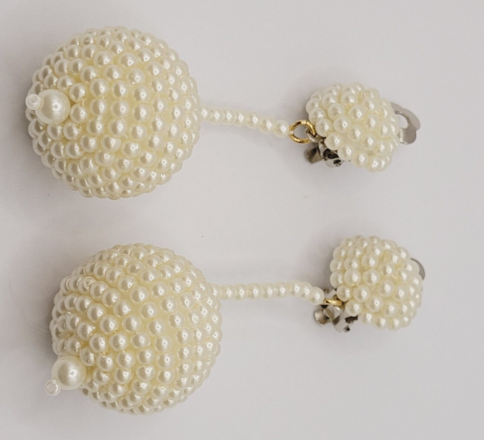 Unique Ball Drop Dangle with Faux Pearl Long Beaded Costume Clip On Earrings