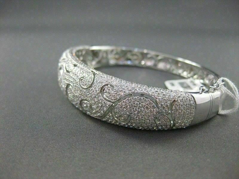 ANTIQUE WIDE 4.89CT DIAMOND 18KT W GOLD BANGLE BRACELET F VS/VVS AMAZING#G00109