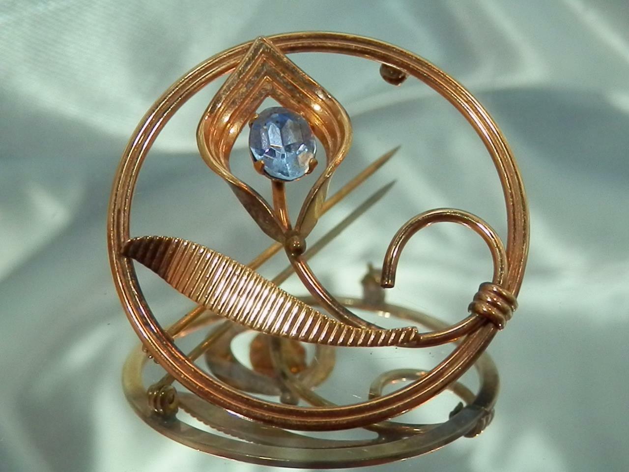 Art Deco Van Dell 12K Gold Filled Rhinestone Eternity Vintage 40’s Brooch 900s1