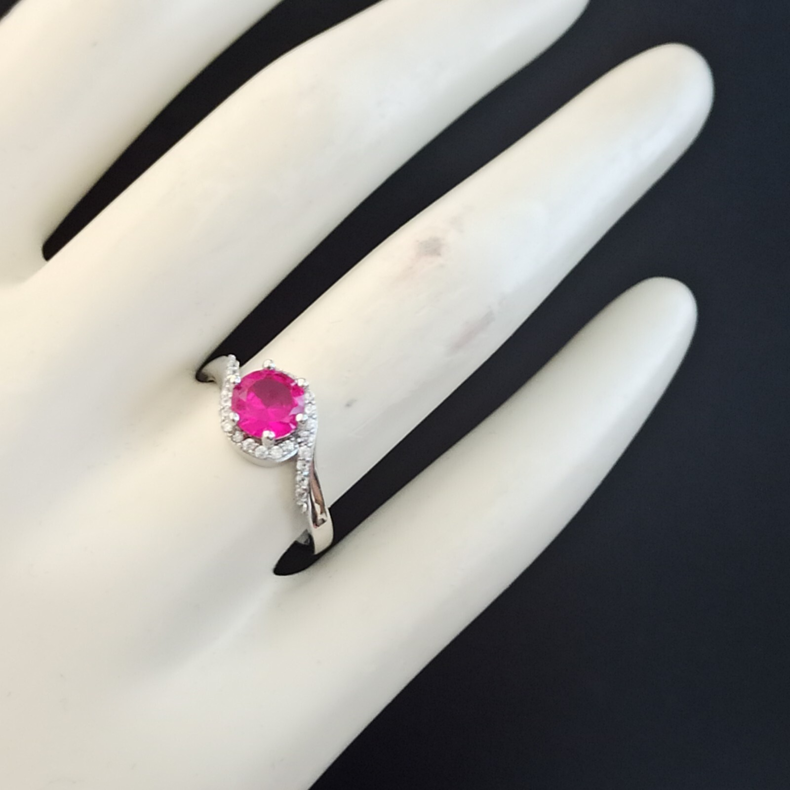 Sterling Silver Ruby Ring Bright Fuchsia Pink Tested 925 Feminine Classic Gift