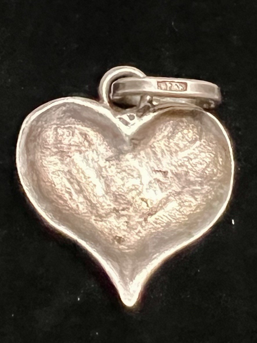 925 STERLING SILVER Enamel HEART & DAISY or ROSE FLOWER Charm PENDANT Vintage