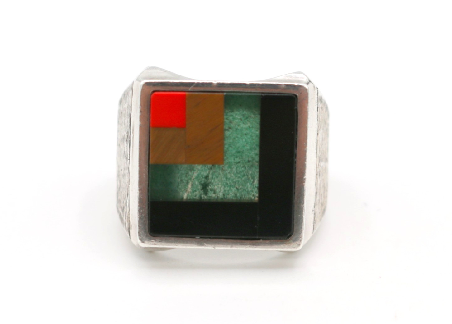 Vintage Taxco Mexico Sterling Silver & Gemstone Stone Inlay Ring 19.63g Sz10