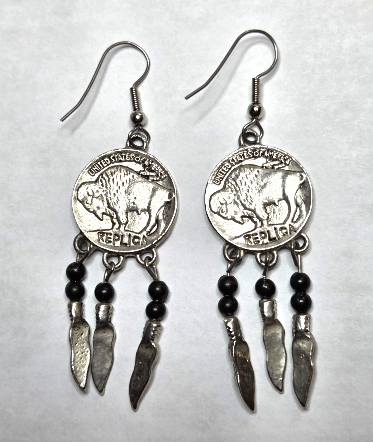 American Coin Treasures Buffalo Nickel Feather Earrings Replica