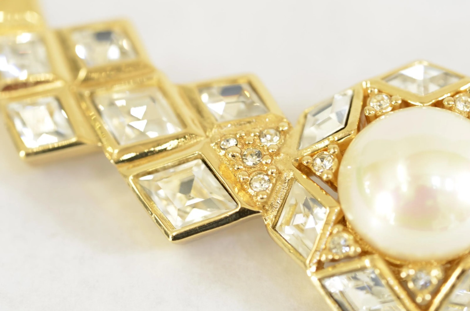 Vintage Christian Dior Pearl Crystal Collar Necklace Signed C Dior 1980s Choker