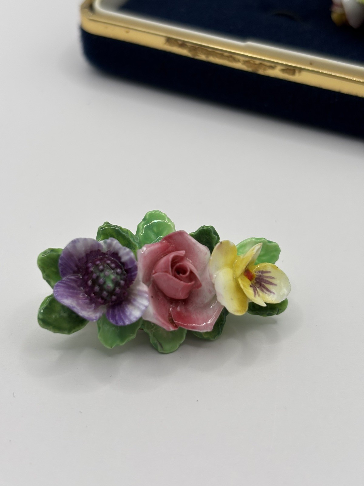 Vintage Set of 2 Floral Bone China Pins/Brooches Hand Painted In England