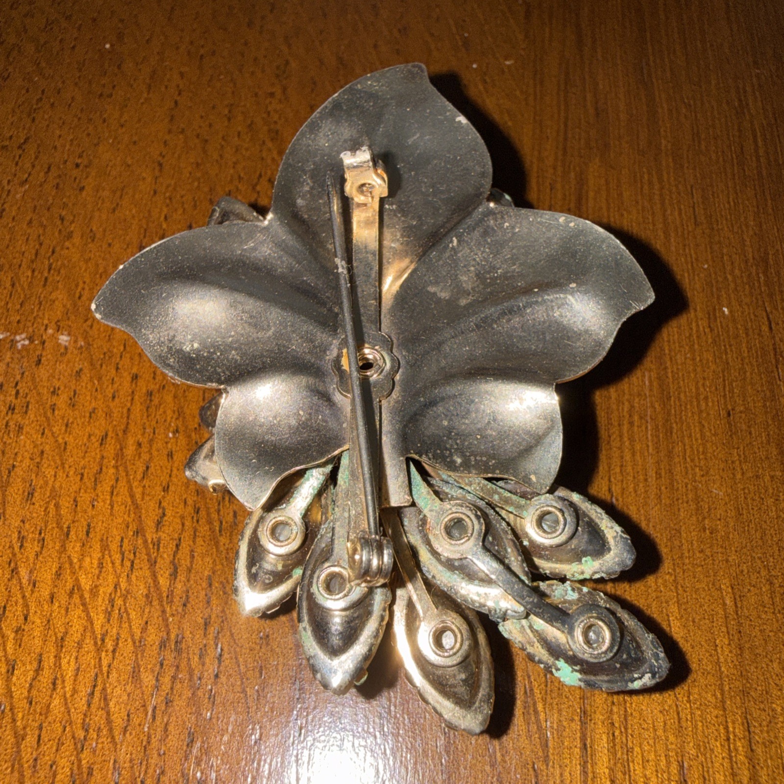 Vintage Iridescent Molded Glass Floral Brooch 1950s Amazing Glow. Czech Style