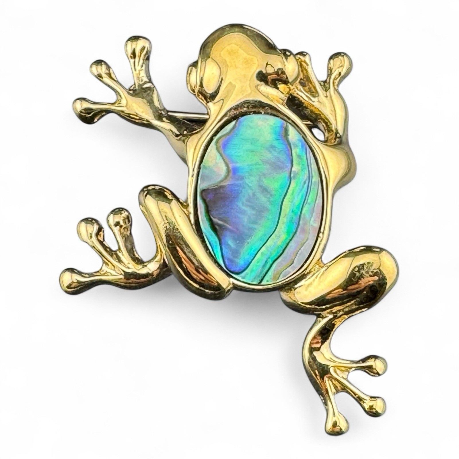 Ariki Paua Shell 22K Gold Plated And Abalone Inlay Frog Brooch-New Zealand