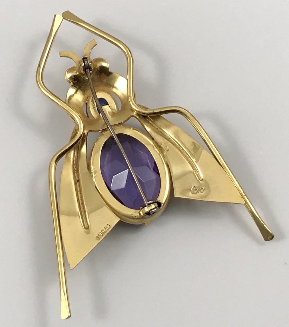 VTG Coro Sterling Silver Purple & Blue Crystals Enamel Fly Insect Brooch Pin #46