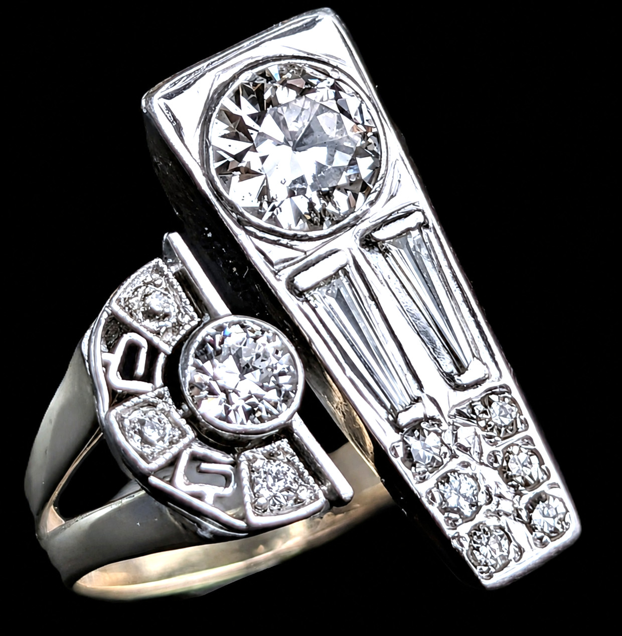 1940s Old European Cut Diamonds 14k Gold Platinum Cocktail Ring Vintage Retro