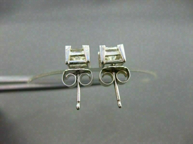 ESTATE .80CT DIAMOND 14KT WHITE GOLD PRINCESS CUT STUD EARRINGS H VVS/VS #5975
