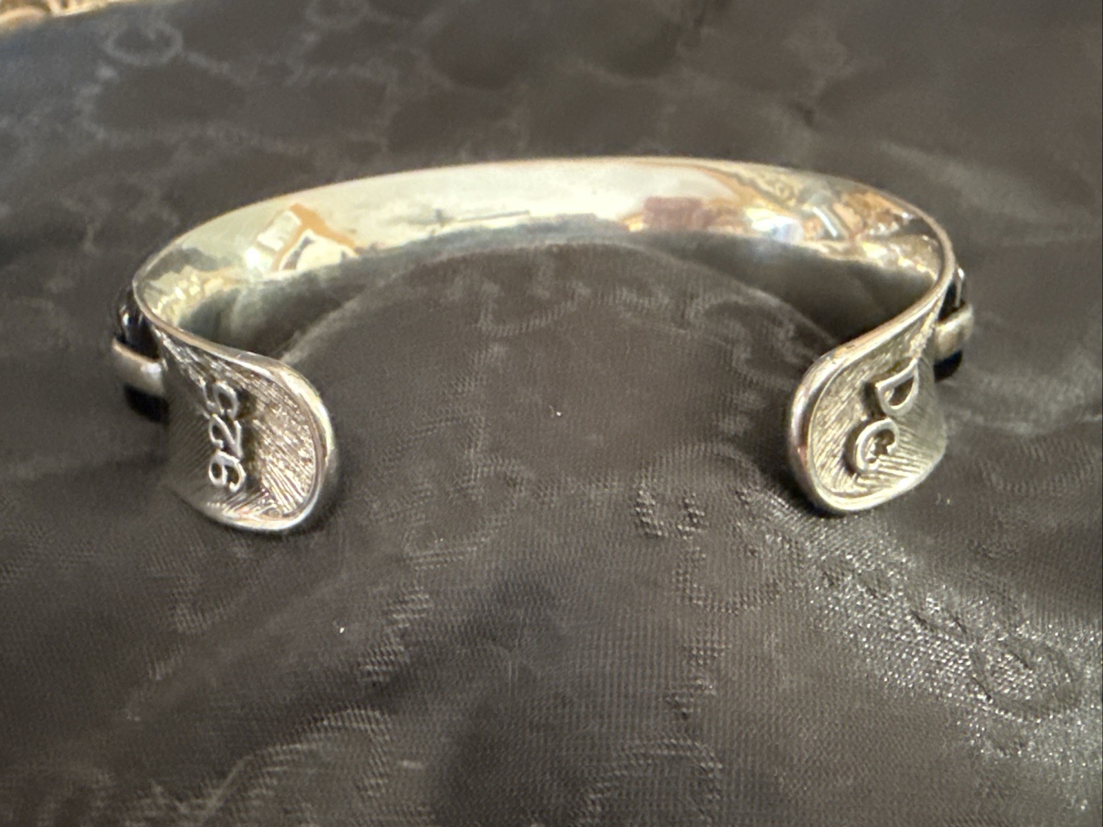 Vintage Sterling Silver Onyx And Diamond Cuff Bracelet