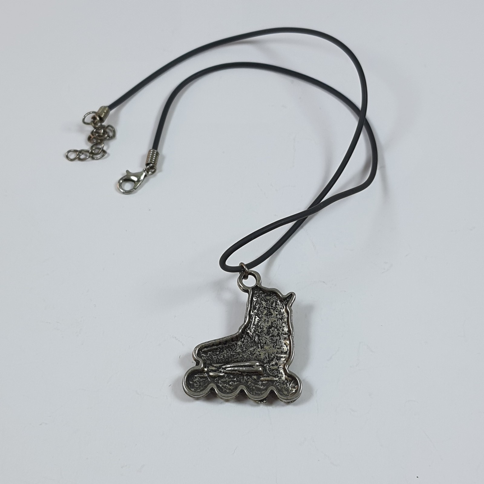 Unique Antique Style Signed Roller Blade Skate Charm Necklace Goth Grunge Jewelr