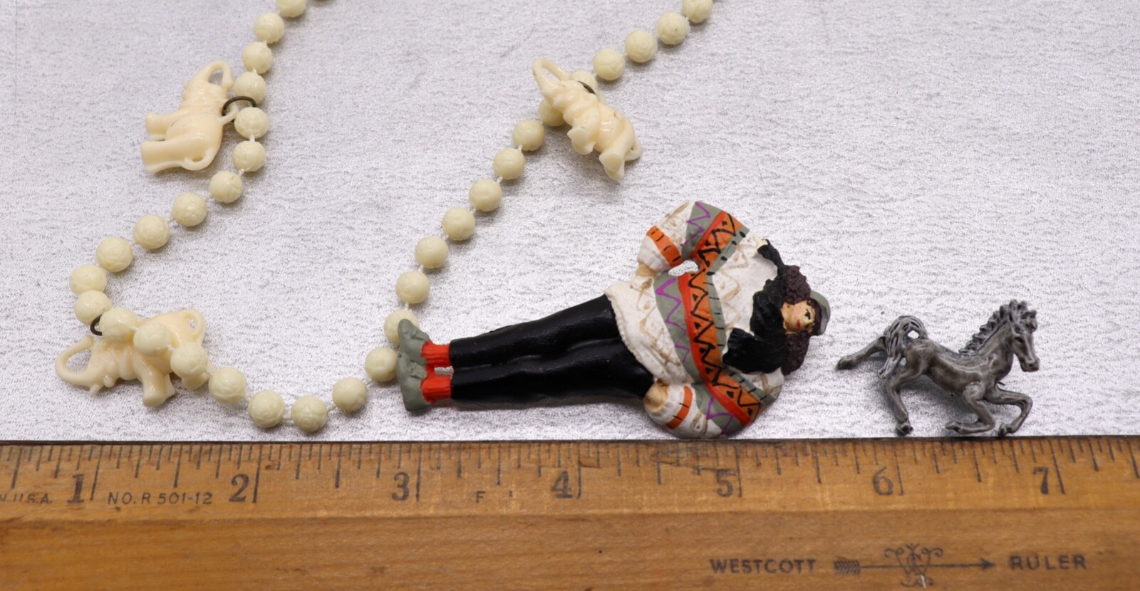 Lot 3 Vintage Figural Jewelry Elephant Necklace, Small Head Person & Horse Pin