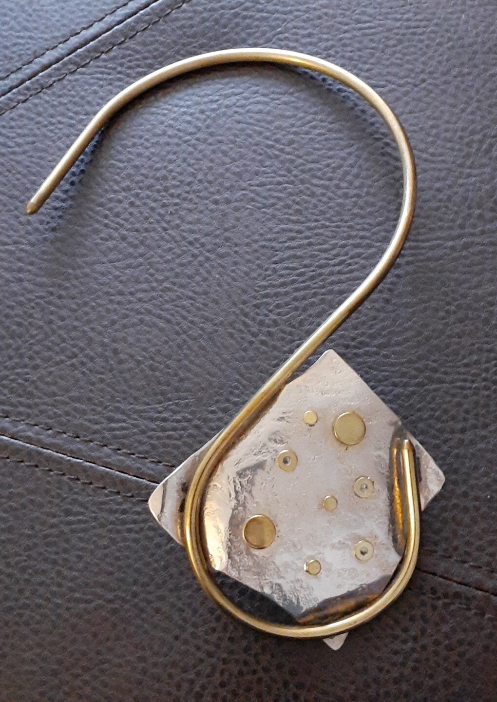 Vintage Abstract Modernist Sterling Mixed Metal Studio Designer Collar Necklace