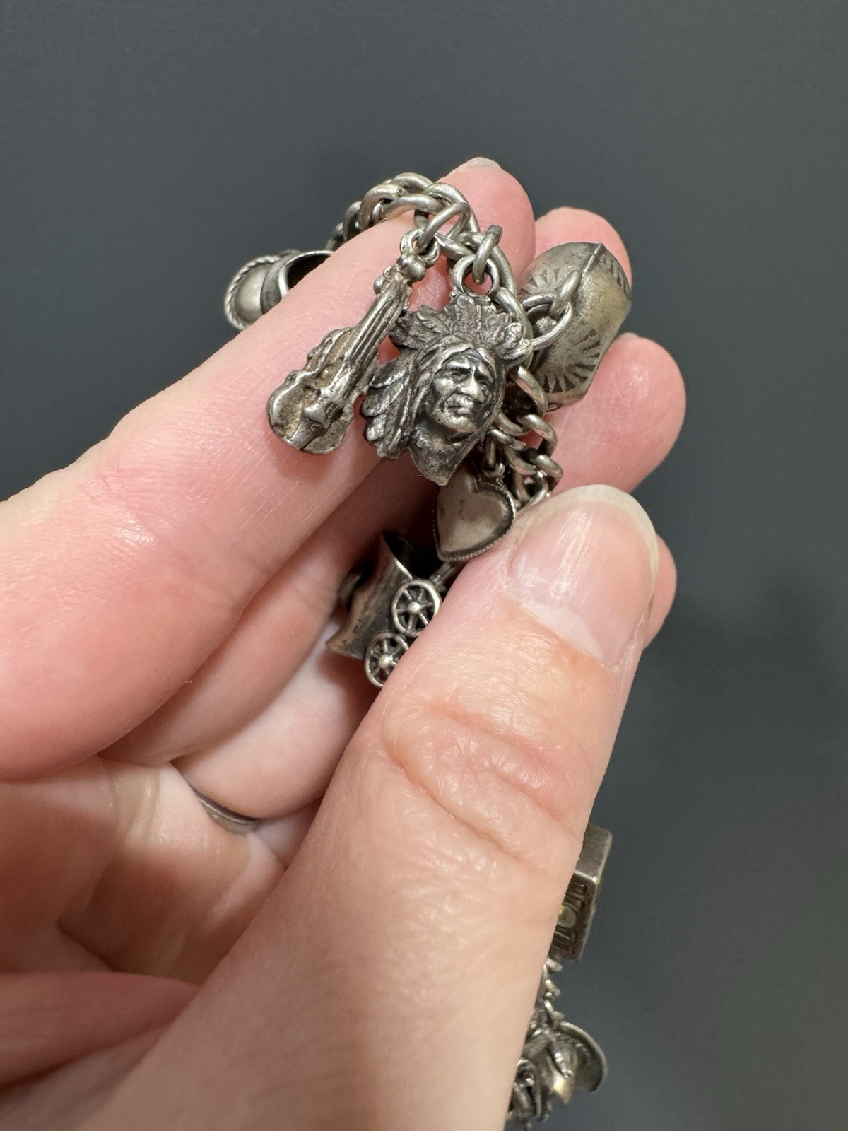 Vintage Sterling Silver Charm Bracelet Southwest Western 24 Charms 1.64oz