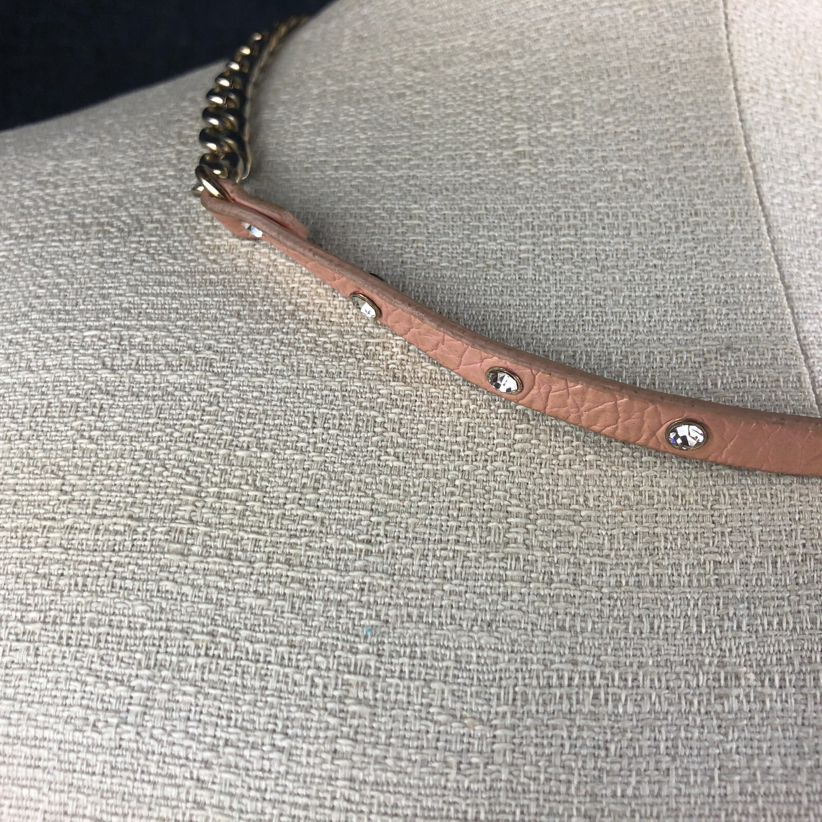 FANTASTIC Vintage Leather Rhinestone Chain Link Dog Collar 90s Rock Gothic 22″
