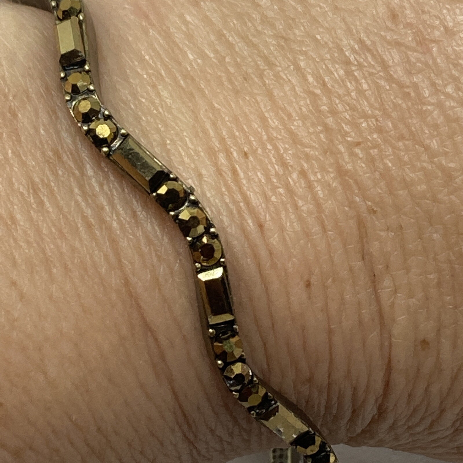 Solid Brass Wavy Bengal Bangle Bracelet w Round and Emerald Cut stones fits 8″
