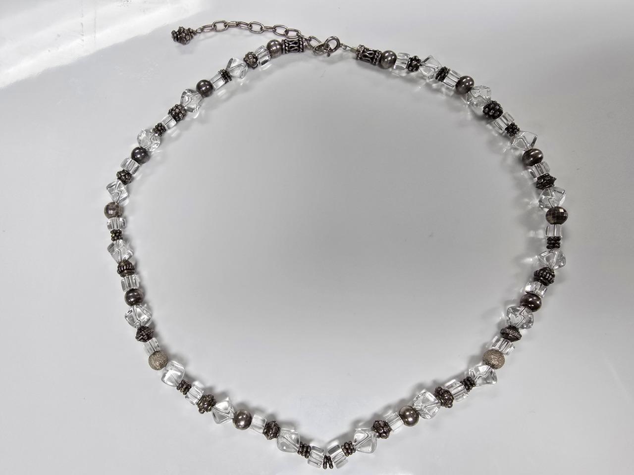 Sterling Silver & Clear Beaded Necklace ~ 16-1/2″ ~ 29.8grams ~ 2-A419
