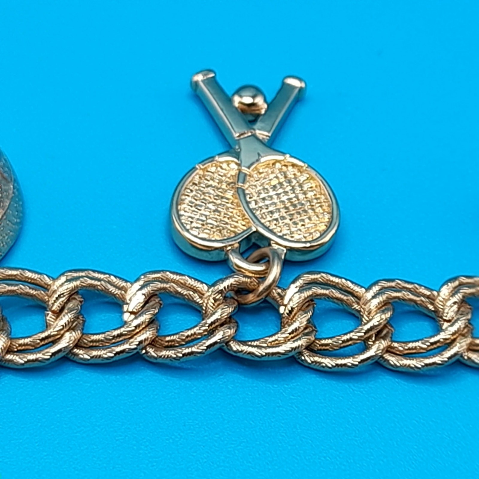 Vintage Monet Charm Bracelet Sports Theme Gold Tone Sister Clasp