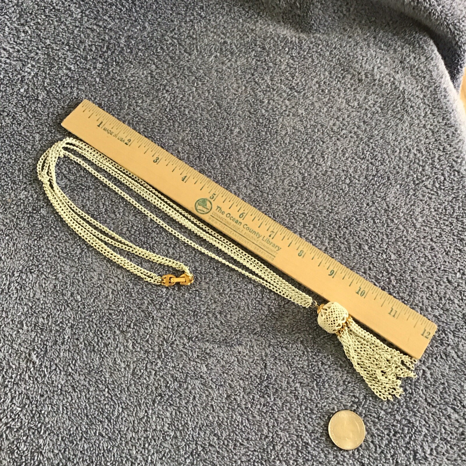 Monet Tassel Necklace White Chain Link Multi Strand Gold 18” LONG Double Strand