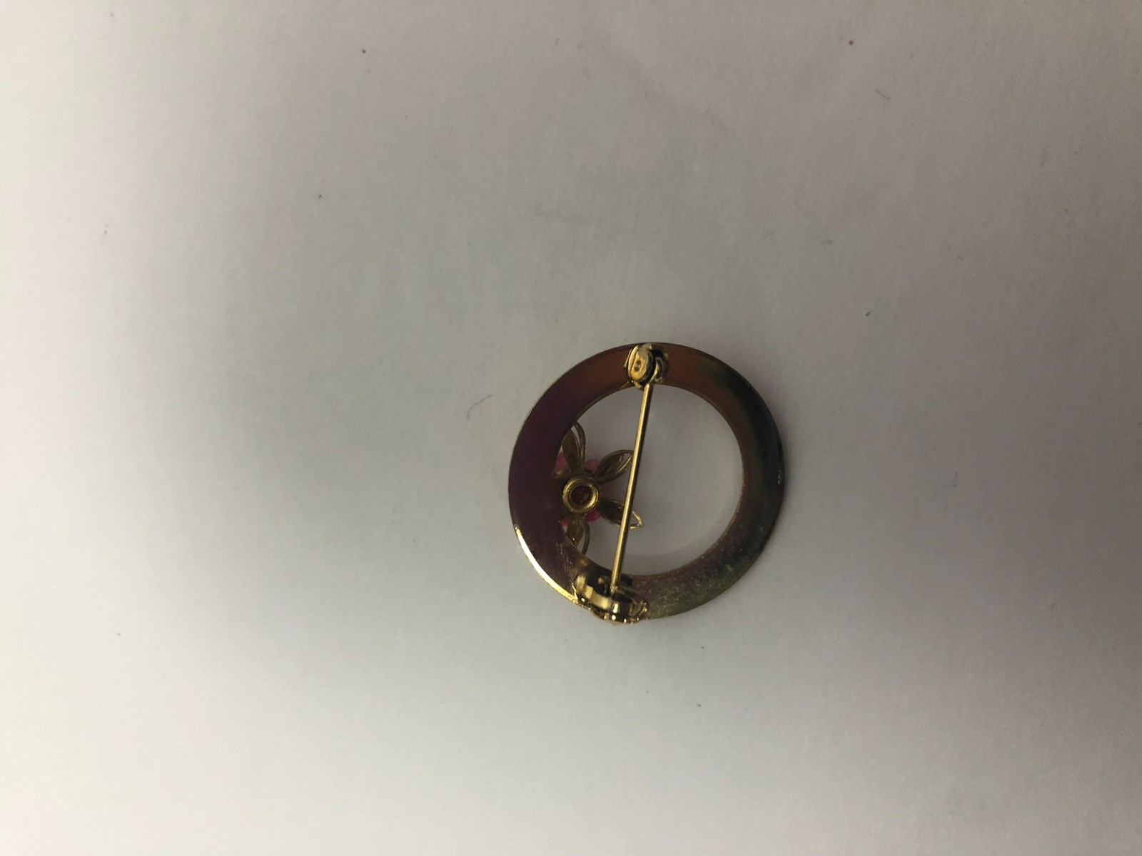 Vintage Gold Tone Overlay Circle Pin/Brooch with Rose Flower Women’s Jewelry