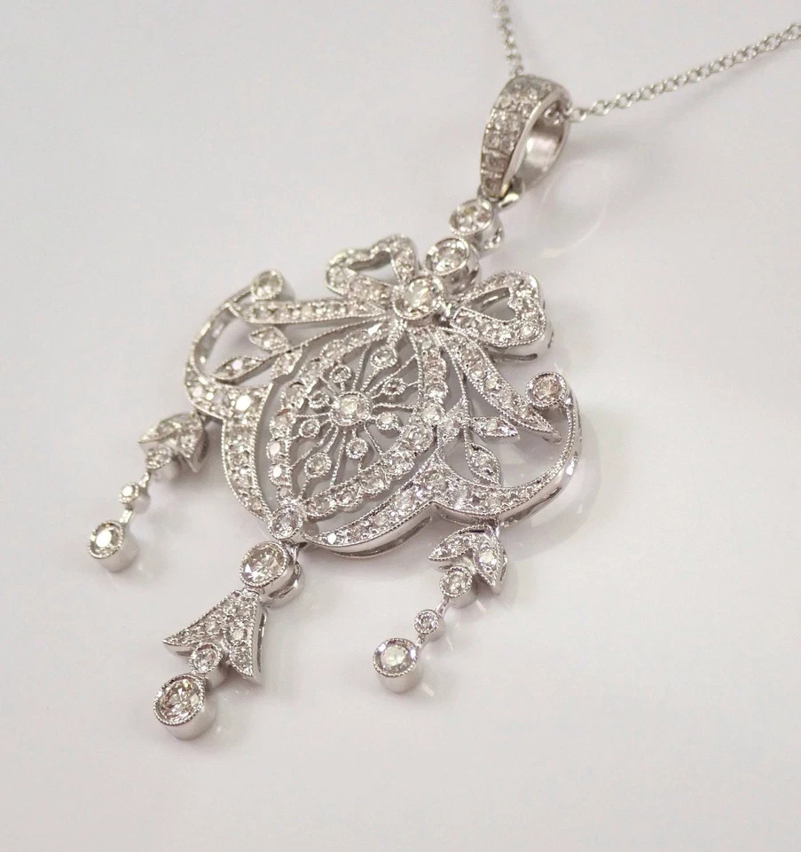 2Ct Art Deco Style Lab Created Diamond Engagement Gift 14K White Gold FN Pendant