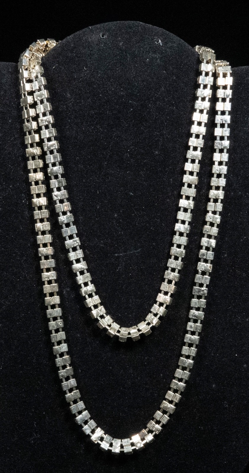 Rhinestone Necklace Goldtone 2 Strand 8mm Wide 39″ Long