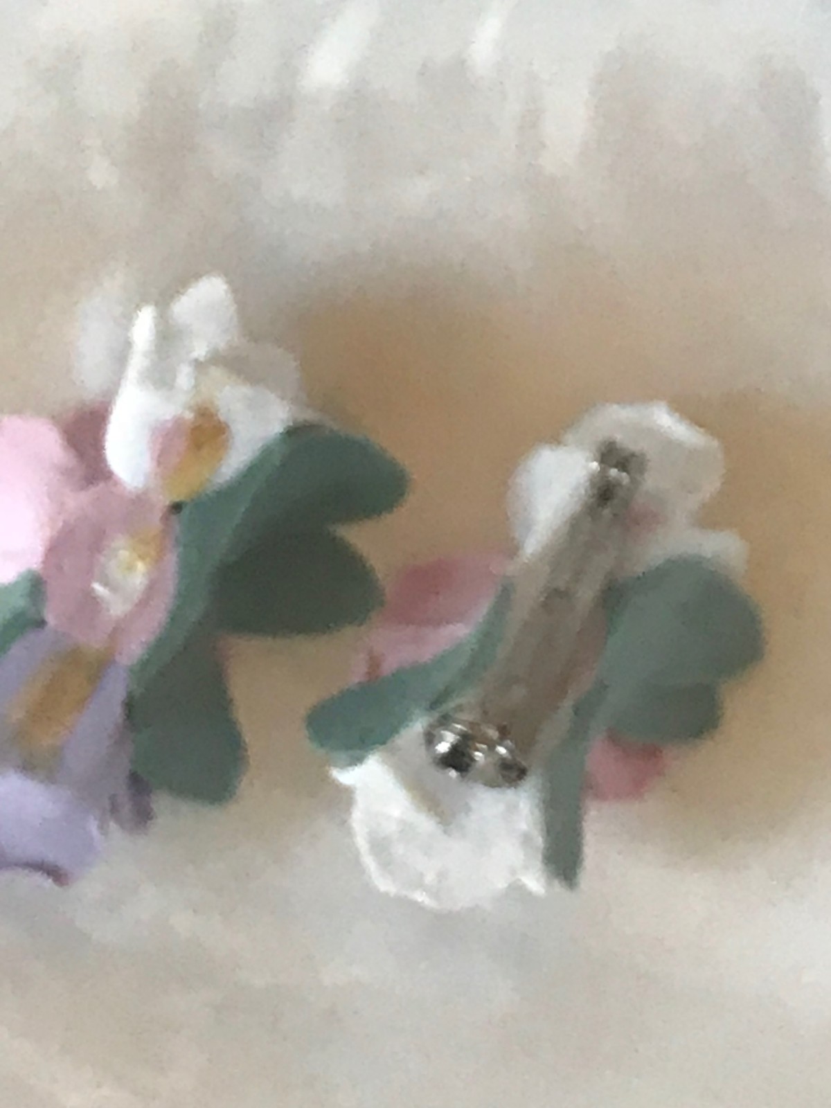 Estate Lot of 2 Purple Pink White Dimensional Porcelain Pin Brooch – AS-IS – 1.5