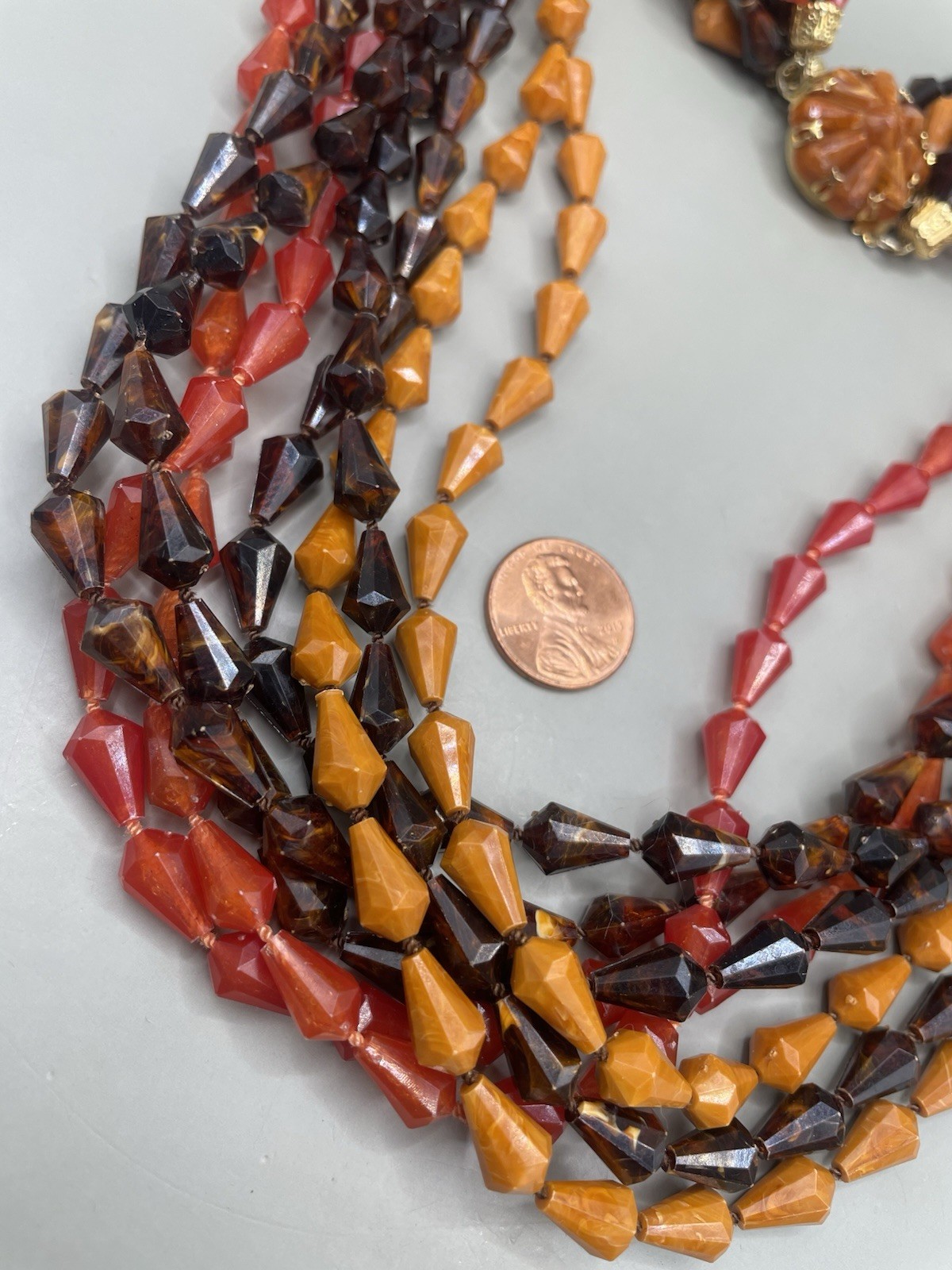 Vintage Eight Strands Fall Autumn Colors Lucite Beaded Statement 22.75” Necklace