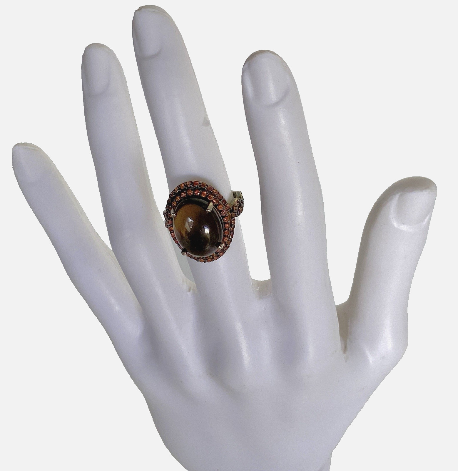 Clear Brown Stone w/Tiny Peach Stones Gold Plated Sterling Silver Ring TH , Sz 7