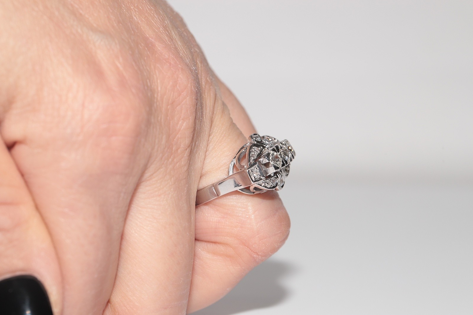 Antique Circa 1920s 14k Gold Art Deco Natural Diamond Decorated Ring