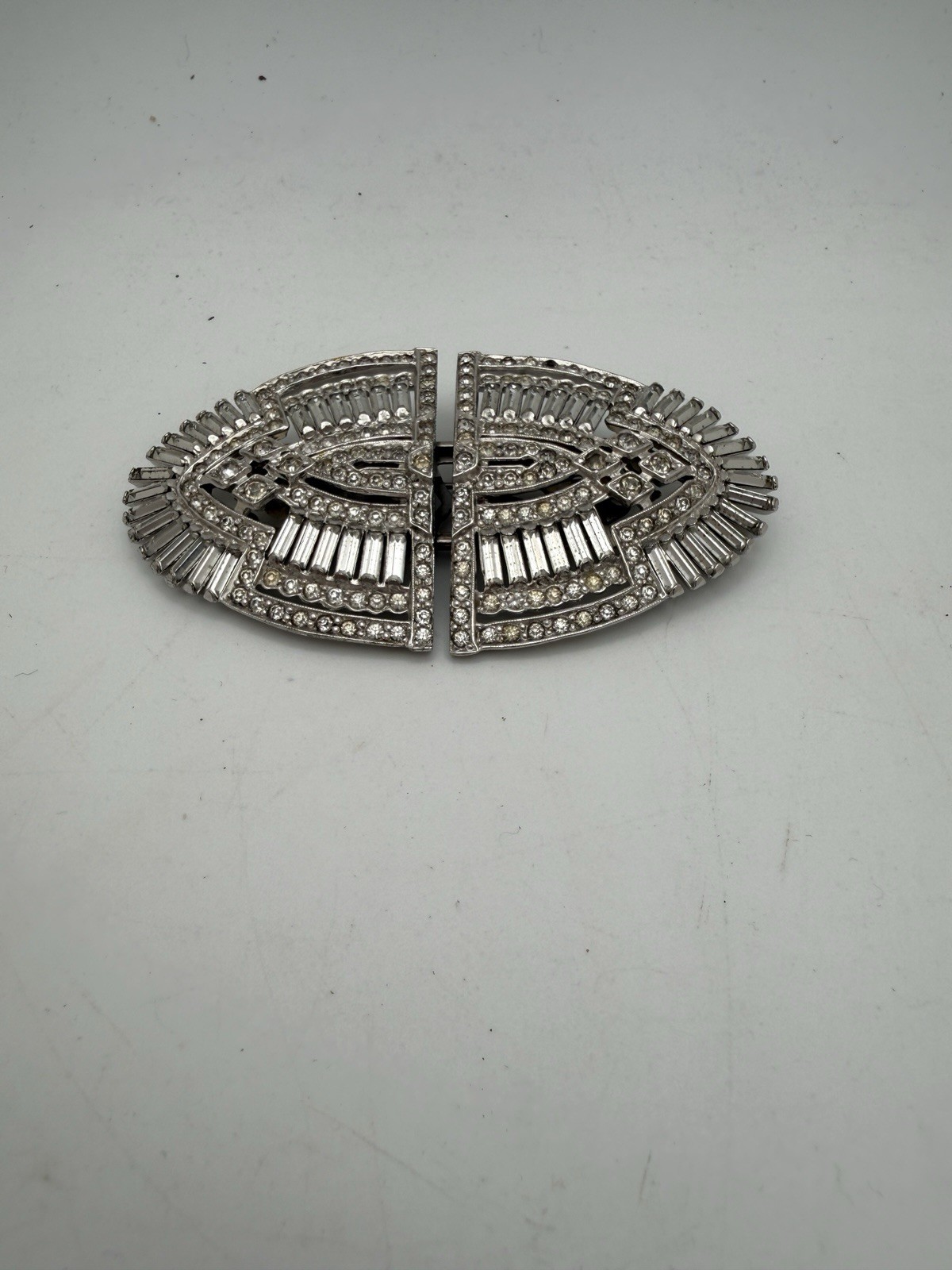 Vintage Art Deco Rhinestone Brooch Dress Clip Mechanism Pat 2161668