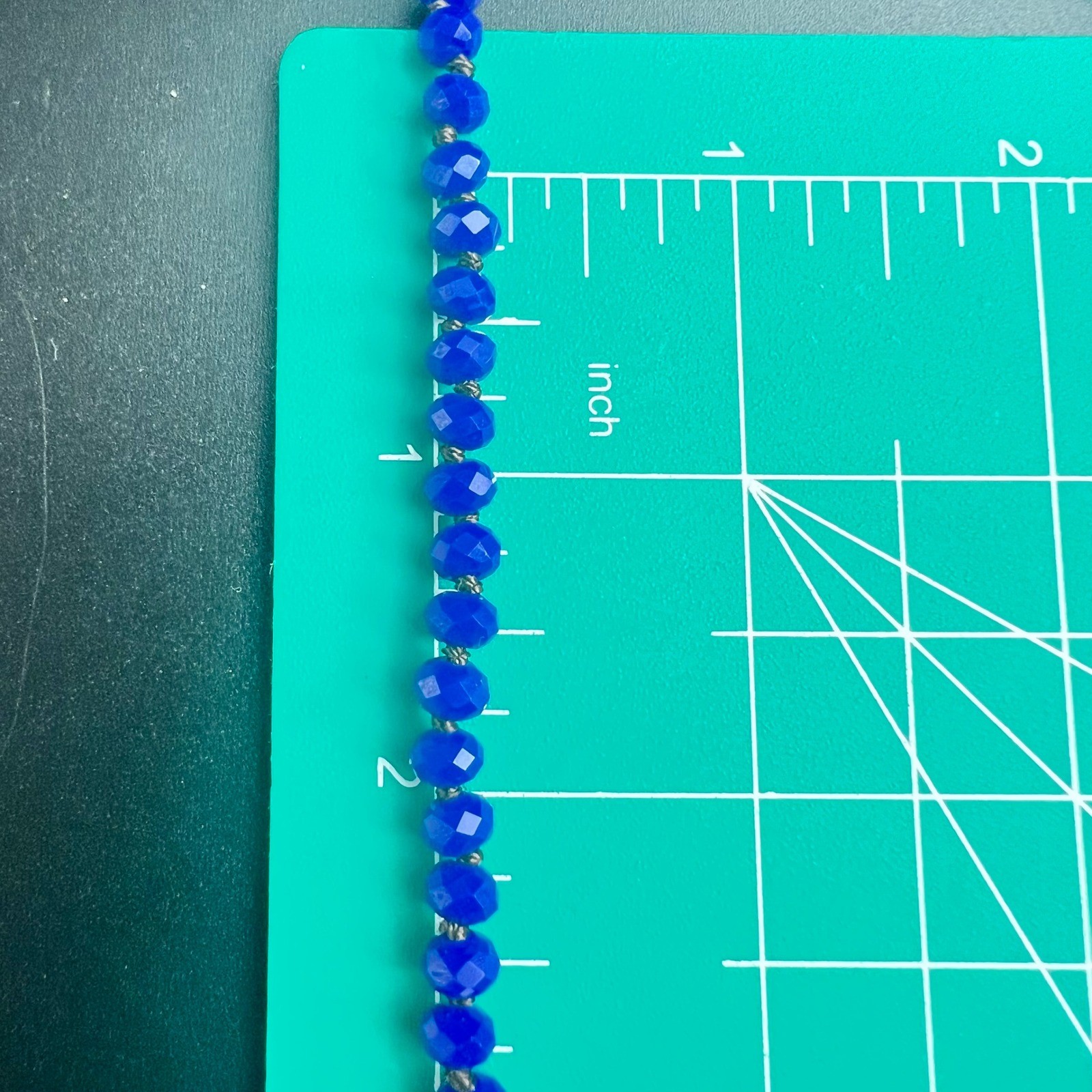 Cobalt Blue Faceted Glass Hand Knotted 60 Inch Long Rope Necklace Vintage 1960s