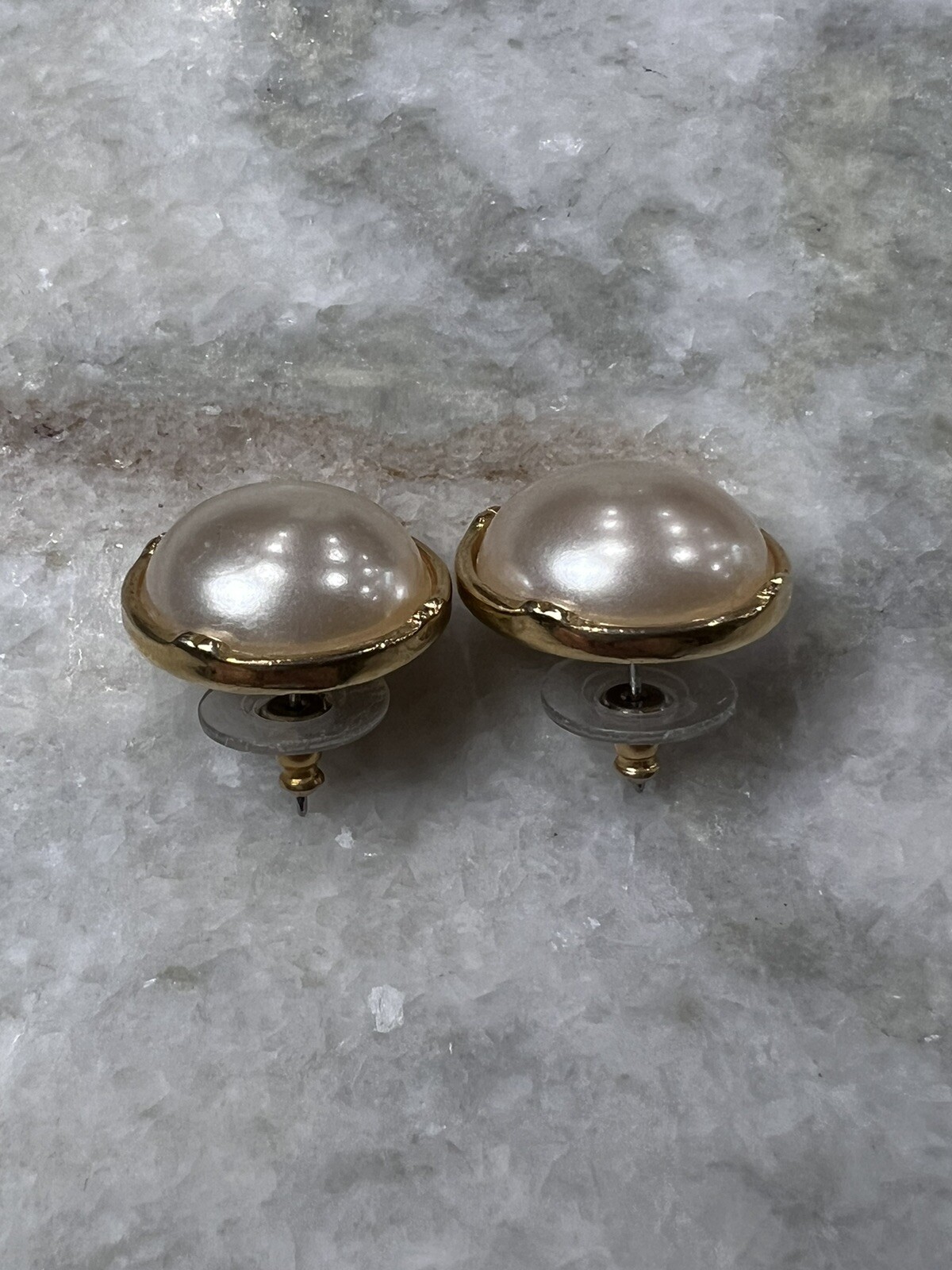 White Stag Faux Pearl Mabe’ Gold-tone Pierced Earrings