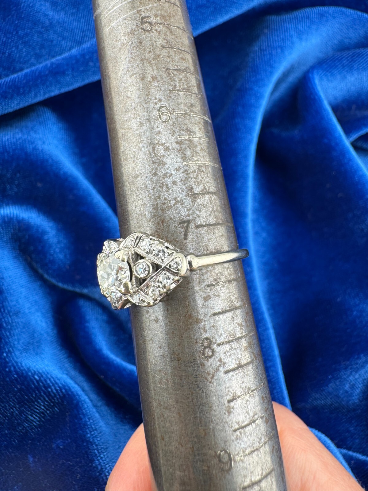 Vintage Art Deco Era 14K White Gold Old European Cut Diamond Ring 0.76ct Center