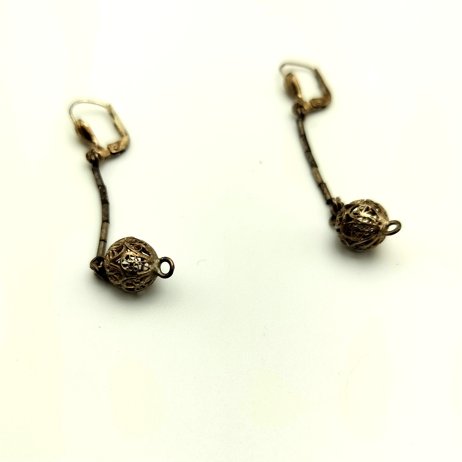 Vtg GES GESCH West Germany PIERCED Dangle Silver Tone Metal Earrings Art Deco