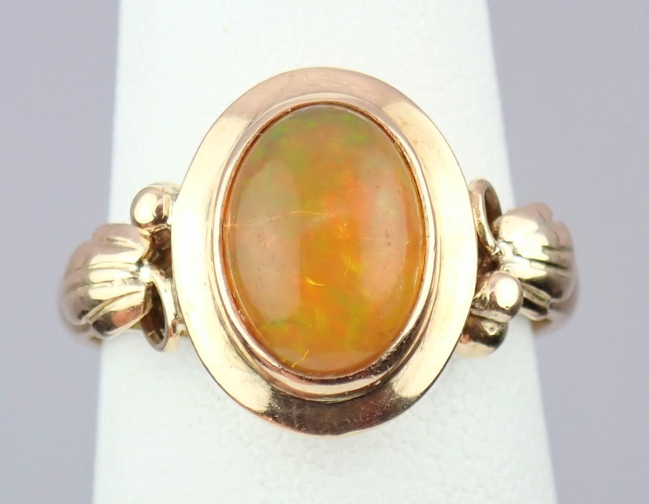 Glowing Antique Victorian Solid 14K Rose Gold Ethiopian Opal Grape Vine Ring S 5