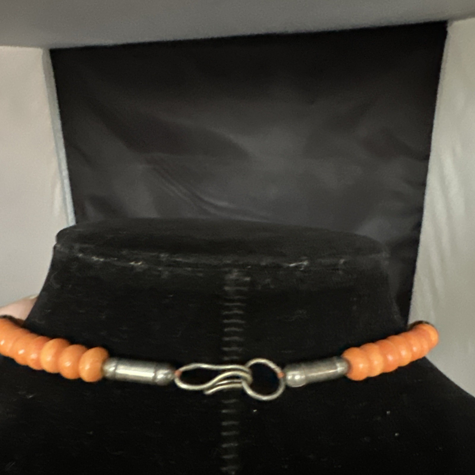 Vintage Orange And Silver Beaded Statement Necklace