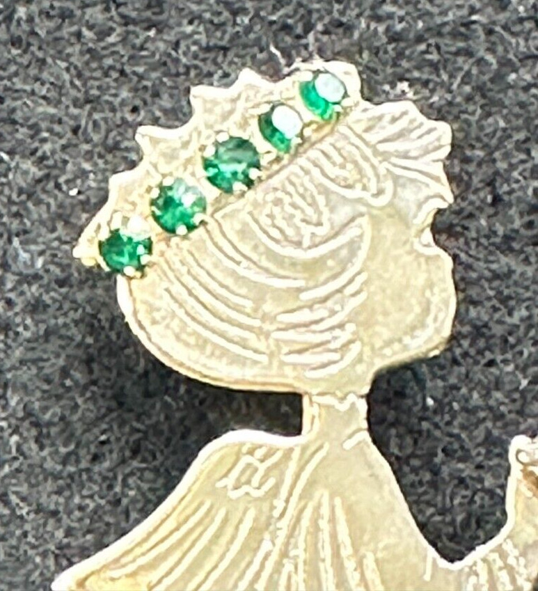Praying Angel Etched Silver Tone May Green Birthstone Rhinestone Halo Brooch Pin