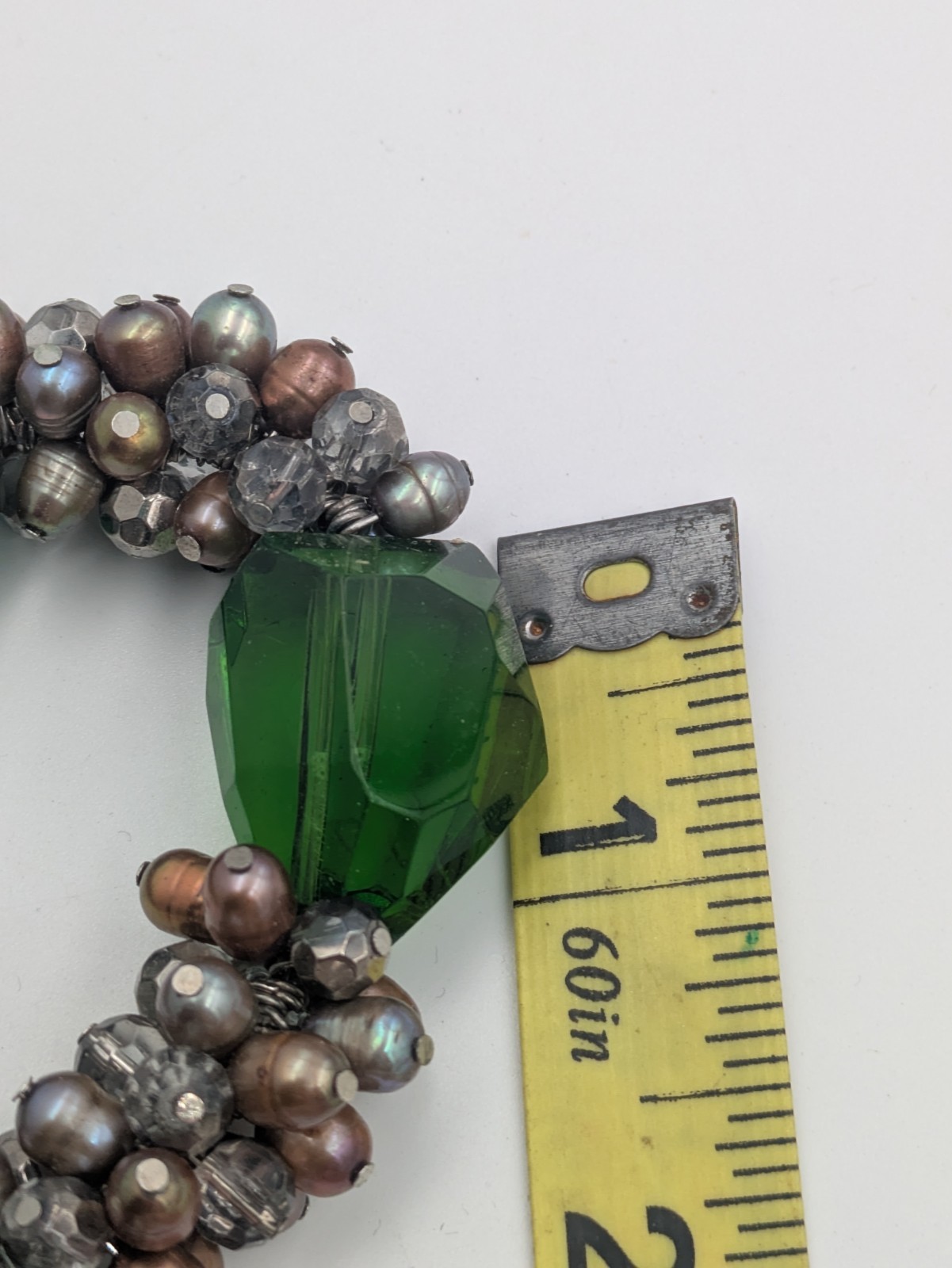 Vintage Genuine Pearl & Crystal Glass Cluster Green Acrylic Beaded Necklace 20″