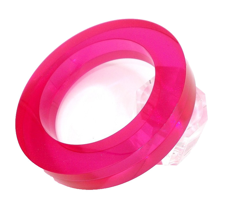 Vintage Clear Hot Pink Lucite Chunky Bangle Bracelet 1990s Designer 5/8″ Wide
