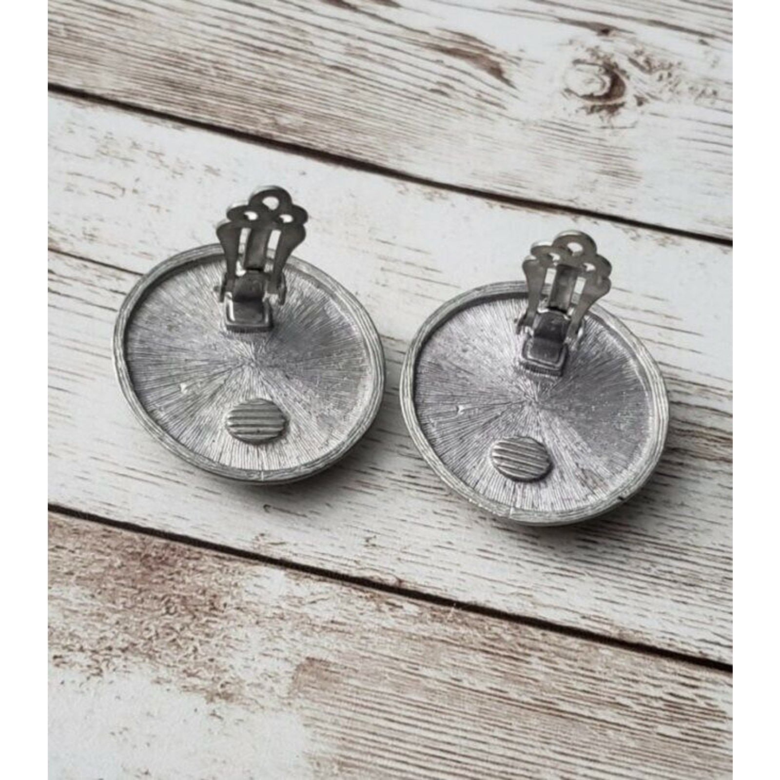 Vintage Clip On Earrings Pushed in Black With Silver Tone Halo