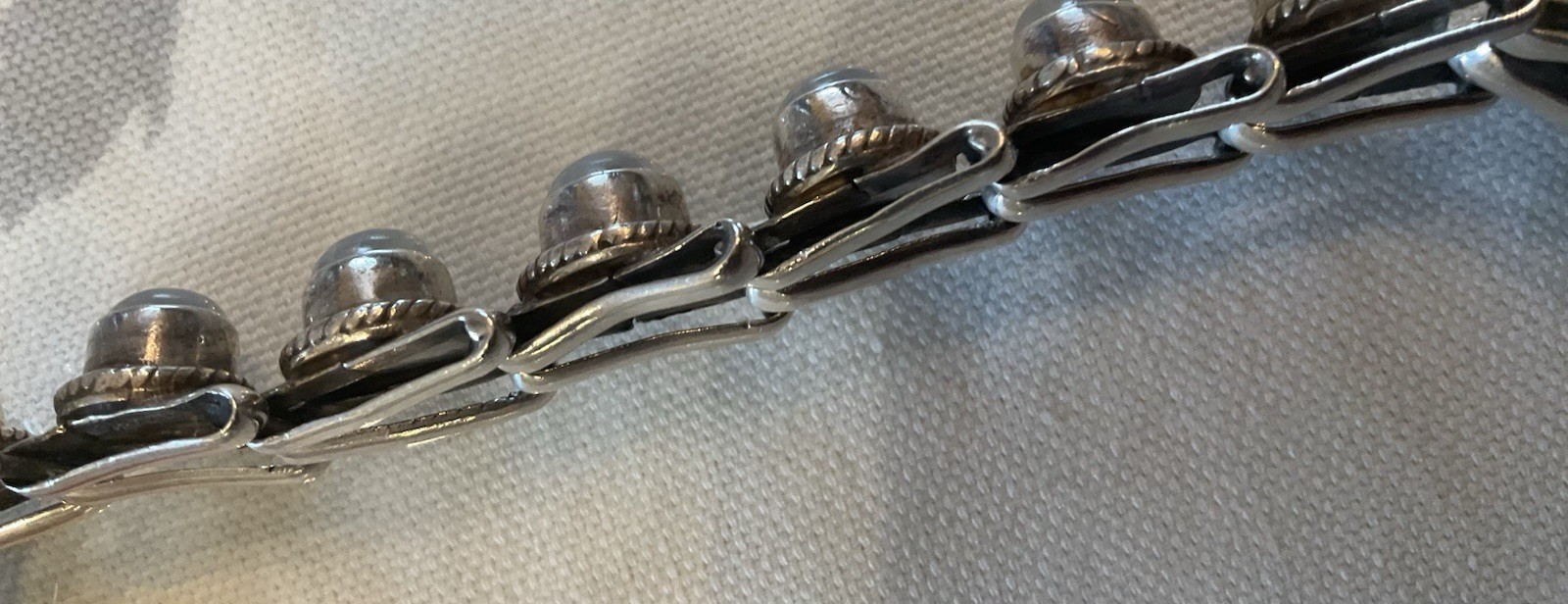 Vtg Mexican Sterling Silver Rainbow Moonstone Cabochon Rope Toggle Bracelet