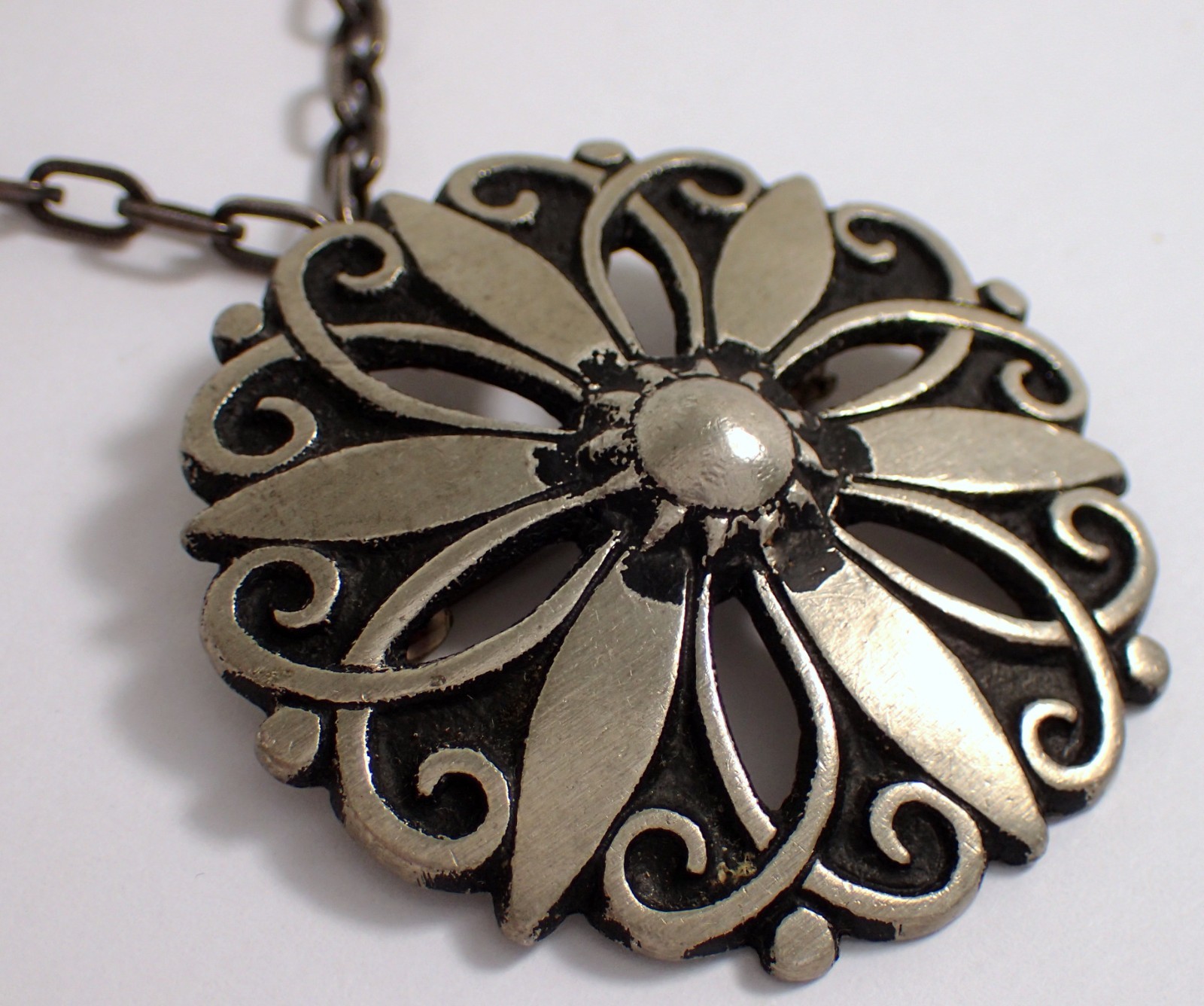 HUGE Vtg MCM Borje Tennung Sweden BT T9 Pewter Flower Brooch Pendant Necklace