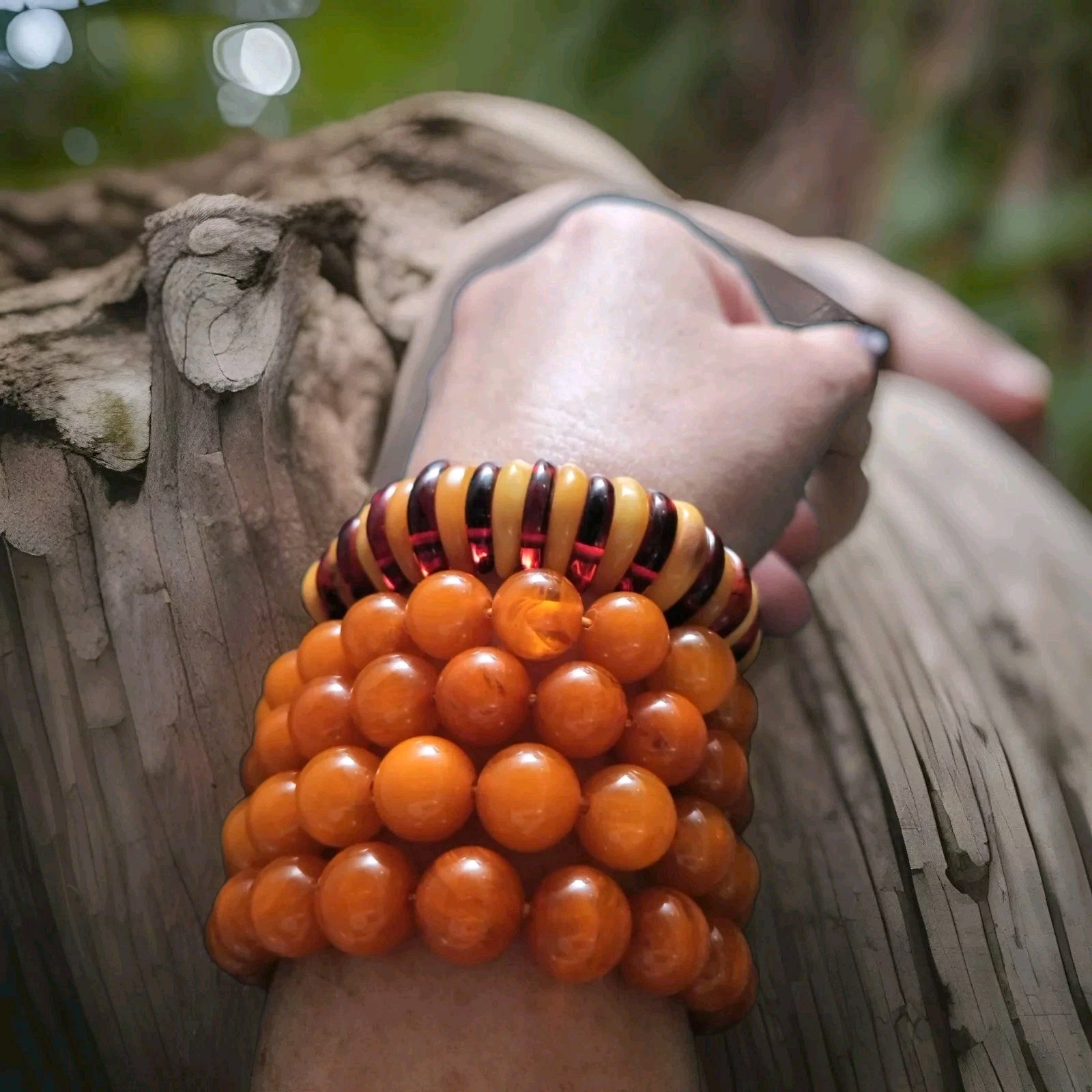 5 Baltic Amber Bead Bracelets Stretch Beaded Butterscotch 10mm From Estate