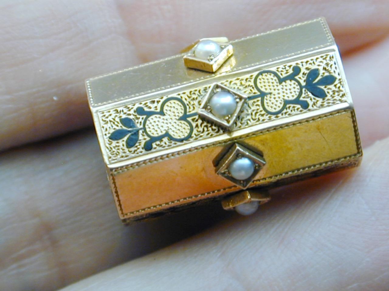 Incredible HUGE 14k Black Enamel Seed Pearl Slide Charm Octagon